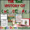 Text says History of Cinco de Mayo and is sitting on top of an image of green wood paneling.