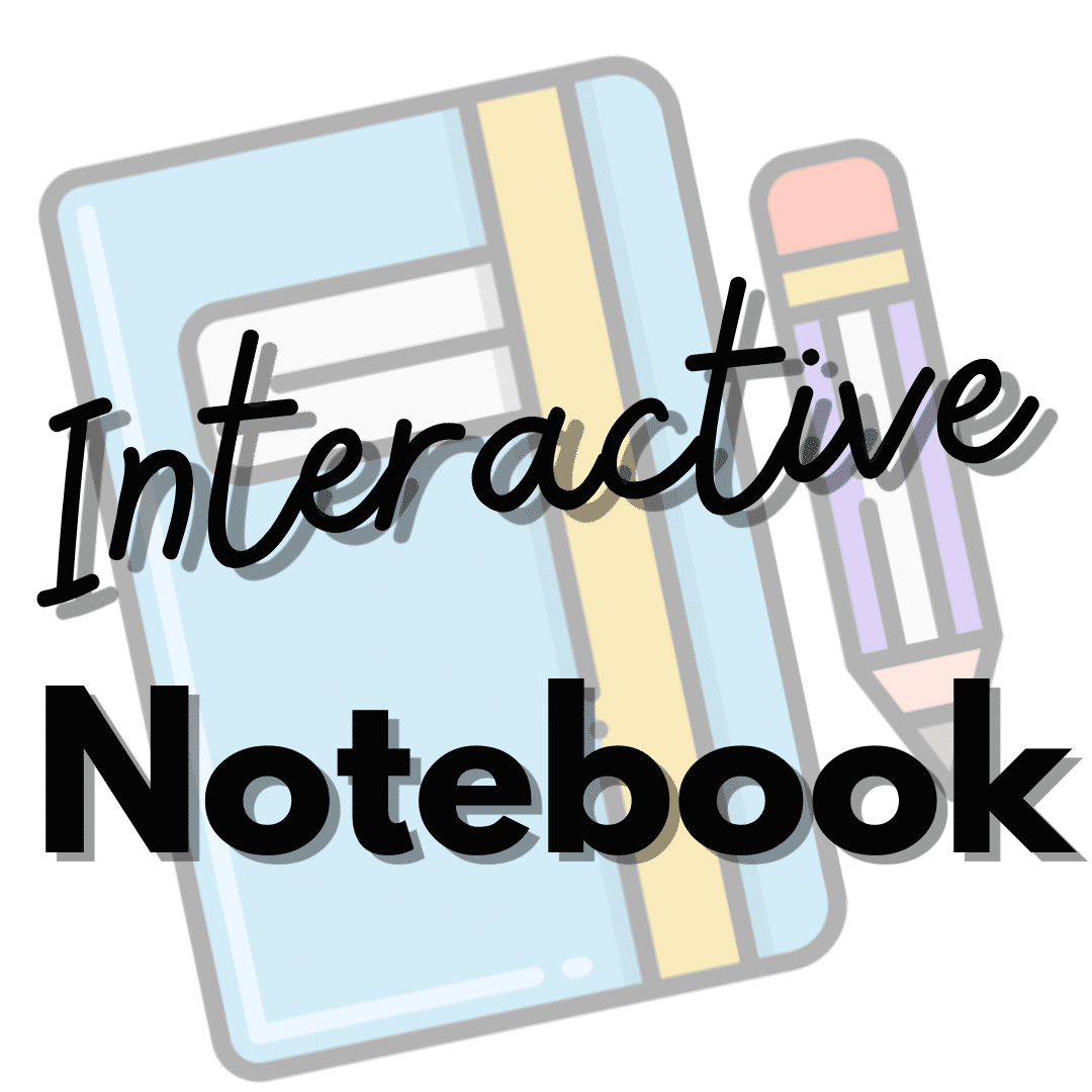 Text says Interactive Notebook and is sitting on top of an image of a notebook and a pencil.