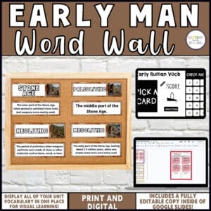 Early Man Word Wall & Vocabulary Activities with Boom Card Deck