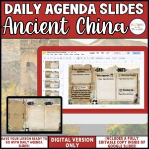 Ancient China daily agenda slides, editable Google Slides for middle school social studies