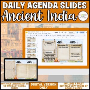 Ancient India daily agenda slides, editable Google Slides for middle school social studies