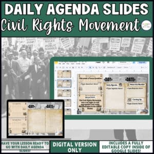 Civil Rights Movement daily agenda slides, editable Google Slides for middle school social studies