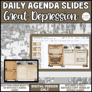 Great Depression daily agenda slides, editable Google Slides for middle school social studies