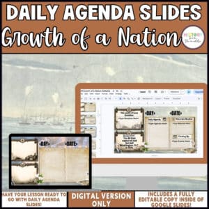 Growth of a Nation daily agenda slides, editable Google Slides for middle school social studies