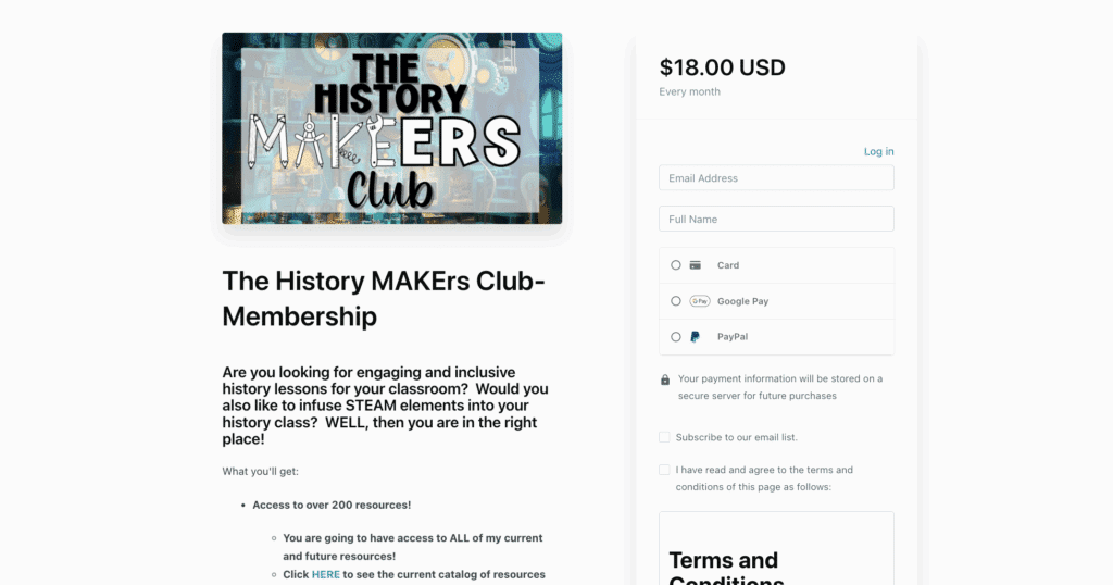 Join The History MAKErs Club membership for $18 a month: full access to history resources for upper elementary and middle school