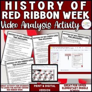 History of Red Ribbon Week video activity with self-checking maze game for middle school, print and digital
