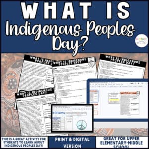 Indigenous Peoples Day guided reading and video activity with self-checking game for middle school, print and digital