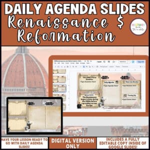 Renaissance and Reformation daily agenda slides, editable Google Slides for middle school social studies