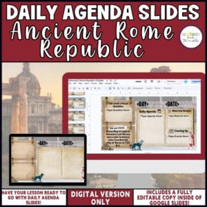 Roman Republic daily agenda slides, editable Google Slides for middle school social studies
