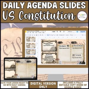 US Constitution daily agenda slides, editable Google Slides for middle school social studies