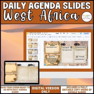 West Africa daily agenda slides, editable Google Slides for middle school social studies
