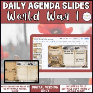 World War I daily agenda slides, editable Google Slides for middle school social studies
